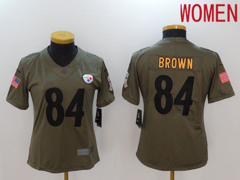 Women Pittsburgh Steelers #84 Brown black Nike Olive Salute To Service Limited NFL Jersey
